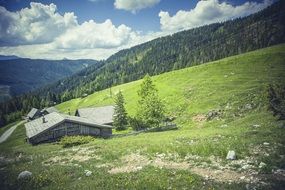 Panorama of the mountain pass in the Alps