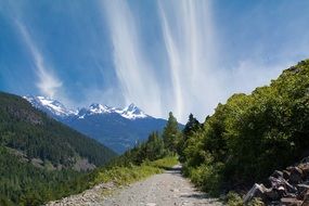 Mountain Path in beautiful Landscape with snow-capped peaks