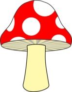 graphic image of a mushroom with a red cap in white peas