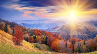 bright sunrise over the picturesque mountains