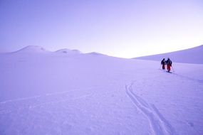 skiers in the snowy mountains