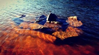 sunny Lake with rocks in brazil