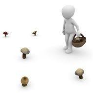 Person collecting mushrooms as a 3d model