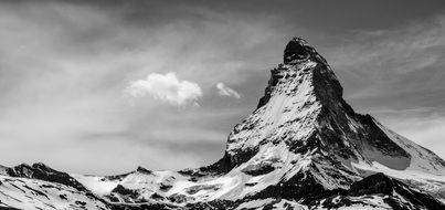 Black and white photo of mountains in Switzerland