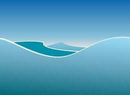 drawn blue waves of the ocean against a blue sky
