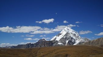 distant view of snow-covered rocks in a sunny day