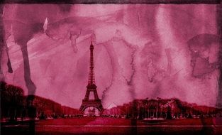 pink paris in watercolor