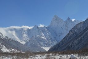 The Caucasus Winter Mountains on the beautiful landscape with snow