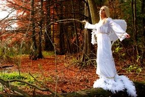 Girl Angel in white dress Autumn season