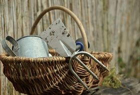 still life with garden tools