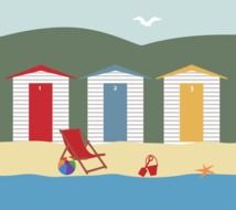 beach cabins on the coast as a graphic illustration