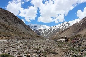 desert valley among snow-capped Mountains, Chile, Cajon Del Maipo