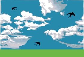graphic image of black swallows in a cloudy sky