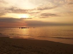 Golden Baltic Sea at sunset in Poland