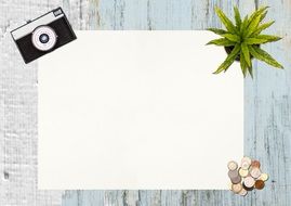 camera and flower on white blank