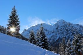winter and sun in the mountains