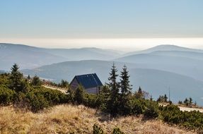 landscape of small house on The Giant Mountains