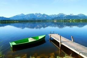 boat on Bavaria Allg&auml;u Lake Mountains aback