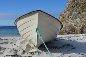 white Boat on Beach in front of sea