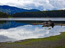 boat on a quiet lake among the picturesque landscape