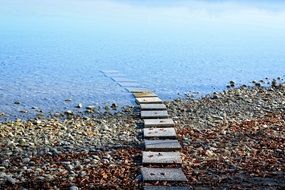 entrance to the water on a pebble beach