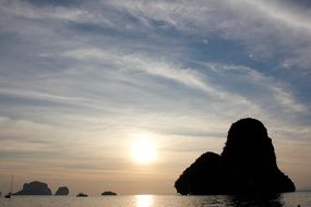 Sunset near rock island in Thailand