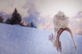 Girl in white clothes Winter portrait