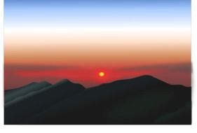 Landscape of red sunset sky over the mountains