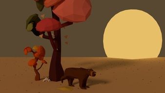 paper trees and animals on stage