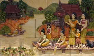Thailand Women by the River drawing