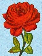 painted red rose on a blue background