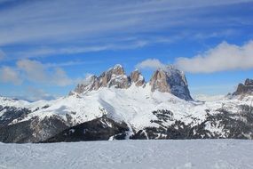 panorama of snow mountains in Canazei