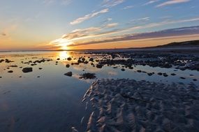 seascape of rocky coastline at sunset