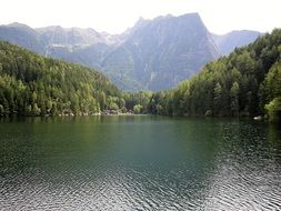 panoramic view of the lake piburgersee in the tyrol mountains