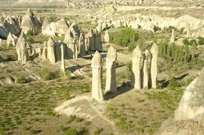 Antique Buildings among plants in Cappadocia, Turkey