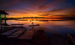 Panorama view of sunset over the tropical beach
