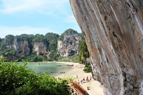 High rock wall on a beach