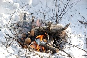 Camp Fire in Snow