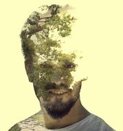 double exposure of man portrait and tree
