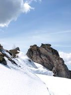 Landscape view of winter snow mountains and blue sky