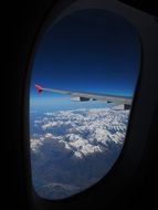 view of alpine mountains from plane