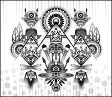 ancient black and white drawing on a white background with stripes