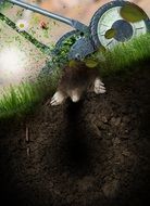 ground mole and lawn mower 3d drawing