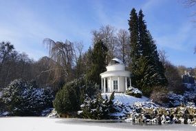 white gazebo on a hill in the park