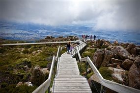 Boardwalk Trail in high mountains scene