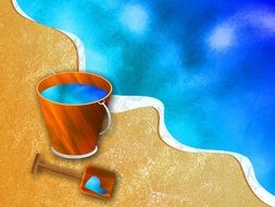 shovel and bucket on the summer beach
