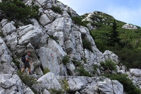 Landscape of walking human on a rock