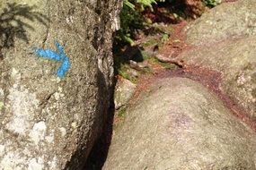 Blue arrow indicating the direction on the rock