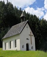 chapel on a green hill on a sunny day