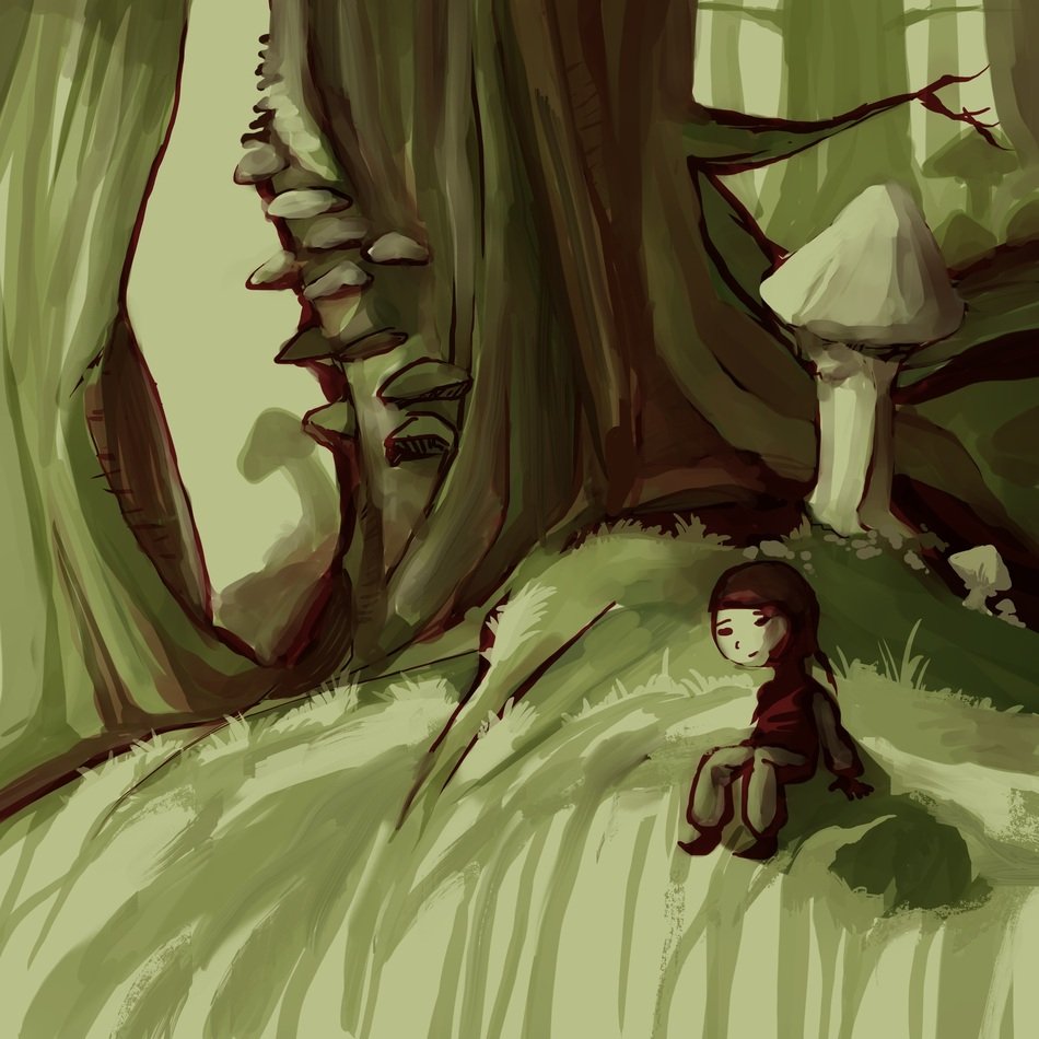 Child in the green forest clipart
